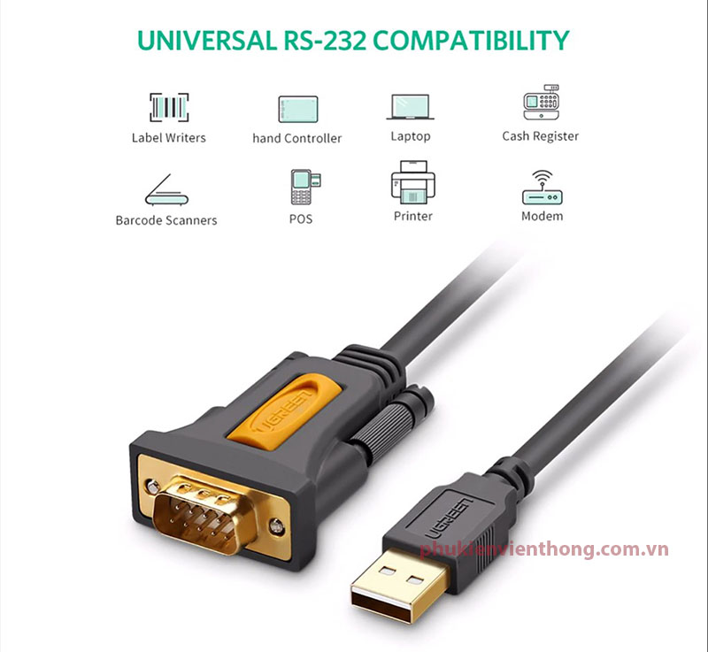 Cáp USB to RS232  Ugreen 20211 dài 1,5m chính hãng